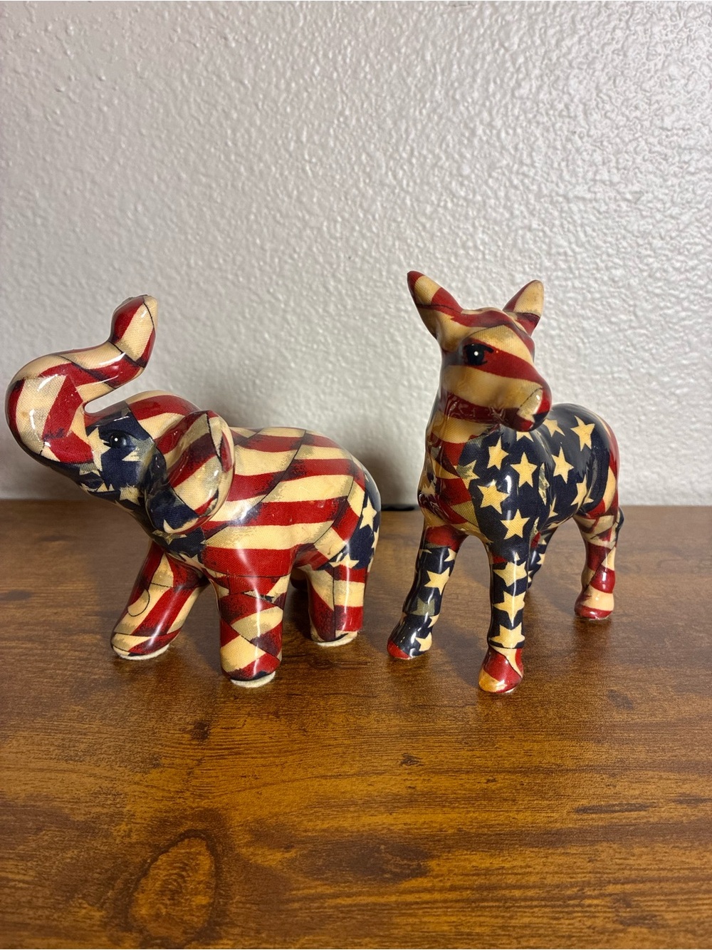 Vintage Set 2 LaVie US American Flag Donkey Elephant Figurine Political Party